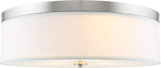 Kira Home Walker 20" Large Mid-Century Modern 3-Light Flush Mount Ceiling Light, White Fabric Shade + Round Glass Diffuser, Brushed Nickel Finish