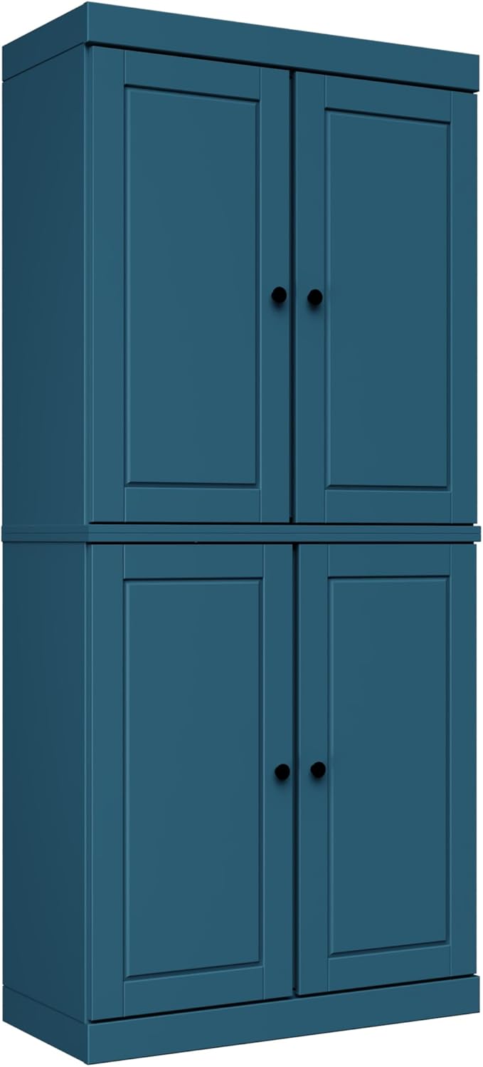Palace Imports Solid Wood Bookcase - 6-Shelf Tall Bookshelf, 71.5” H x 32” W - Teal Blue, Wooden Cabinet Doors, Adjustable Shelves, 100% Renewable Eco-Friendly Wood, Made in Brazil