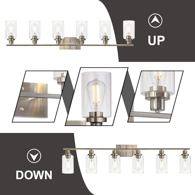 MELUCEE Modern Bathroom Vanity Light Fixtures 6-Light Brushed Nickel Contemporary Wall Light with Glass Shade for Kitchen Living Room Bedroom (Patent No.: US D963914 S)