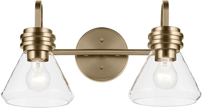 Kichler Farum 19.25" 2-Light Vanity Light with Clear Glass in Champagne Bronze, for Vanity, Jack & Jill Layout, Over a Mirror, (19.25" W x 9.5" H), 55154CPZCLR