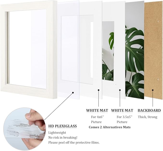 Egofine 5x7 Picture Frame Made of Solid Wood with Plexiglass, Display Pictures 3.5x5/4x6 with Mat or 5x7 Without Mat for Tabletop and Wall Mounting, Beige