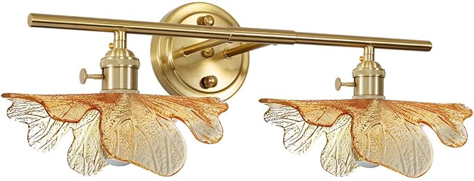Bathroom Light fixtures Vintage Wall Sconce 2 Light Bathroom Vanity Light Gold Wall Sconce Lights Amber Glass Art Deco Vanity Lights Over Mirror for Bedroom Hallway Living Room