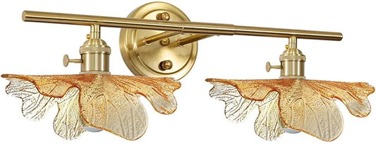 Bathroom Light fixtures Vintage Wall Sconce 2 Light Bathroom Vanity Light Gold Wall Sconce Lights Amber Glass Art Deco Vanity Lights Over Mirror for Bedroom Hallway Living Room