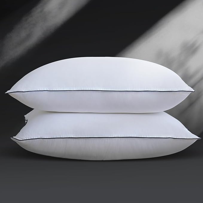 Luxurious Goose Down Bed Pillows King Size Set of 2, Hotel Collection Pillows Designed for Deep Sleep, Soft and Supportive Filling for Side, Back Sleepers 20" x 36"