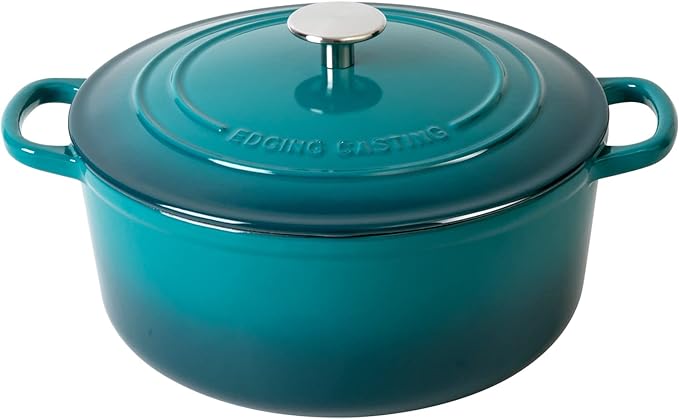 Dutch Ovens with Lid, Enameled Cast Iron Covered 5.5 Quart Dutch Oven with Dual Handle, Darkcyan