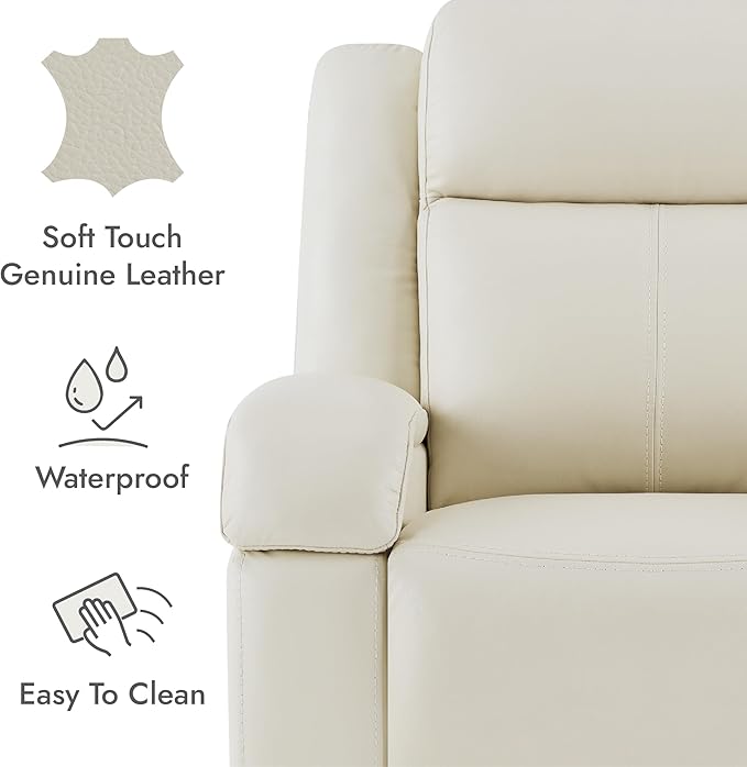 Watson & Whitely Genuine Leather Power Recliner Chairs for Adults, Wall Hugger RV Recliner with Power Headrest & Charging Ports, Electric Recliner Sofa Chair for Living Room, Cream