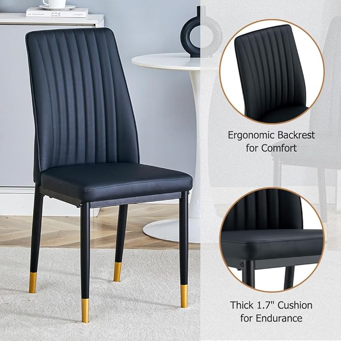 Dining Table Chairs Set for 4, Modern Rectangular Dining Room Table Set PU Leather Upholstered Dining Chairs 55" Dinner Table Set for Kitchen, Dining Room (Dining Table Set for 4, Black)
