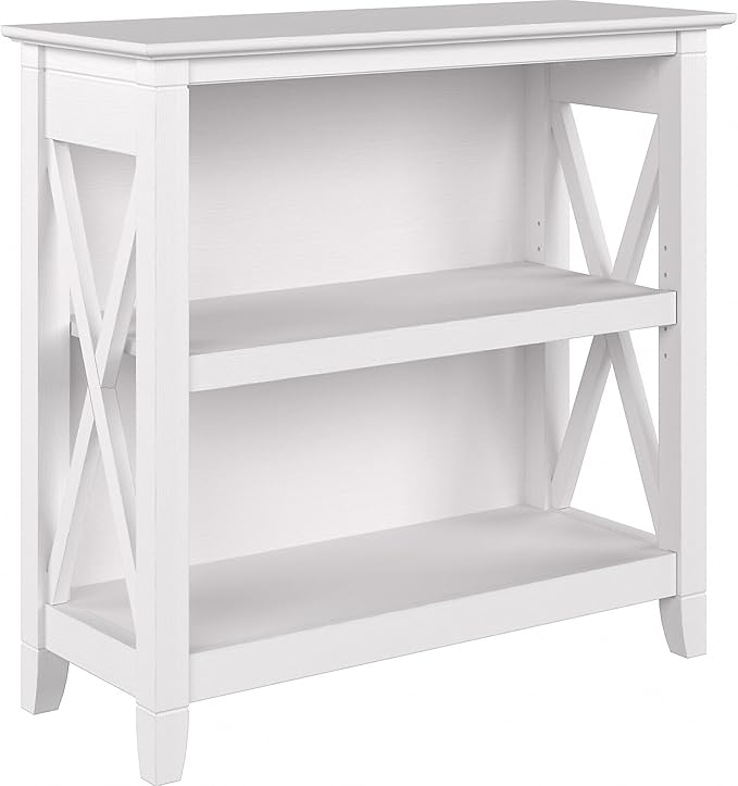 Bush Furniture Key West Small 2 Shelf Bookcase in Pure White Oak, Compact Home Organizer, Vertical Storage Solution, Bookshelf for Office or Living Room