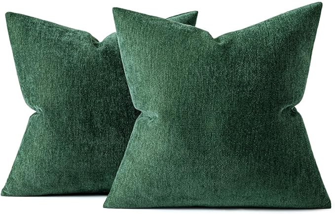 MIULEE Pack of 2 Dark Green Decorative Pillow Covers 20x20 Inch Soft Chenille Couch Throw Pillows Farmhouse Cushion Covers for Home Decor Sofa Bedroom Living Room