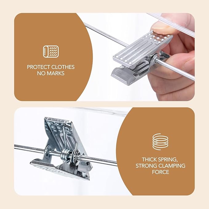 HOUSE DAY 120 Pack Clear Pants Hangers with Clips, Plastic Skirt Hangers for Women, 14 Inch Clip Hanger for Pants, Skirts, Jeans, Shorts, Legging, with 360-degree Swivel Hook, 2 Adjustable Clips