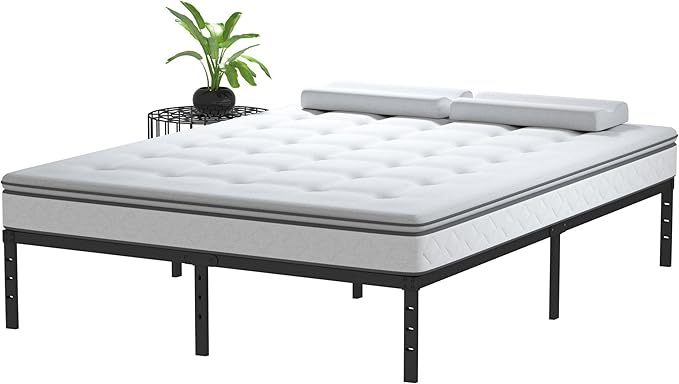 12 Inch Cal King Bed Frame No Box Spring Needed, Heavy Duty California King Metal Platform Support Up to 3000 lbs with Steel Slat, Easy Assembly, Noise Free, Black