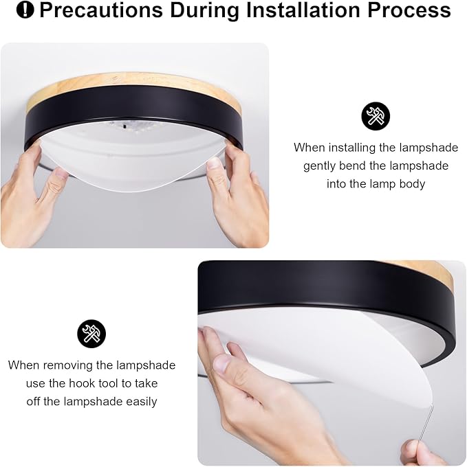 Dimmable Wood LED Ceiling Light Fixture, Black Round Low Profile Flush Mount Ceiling Lighting, Modern 5CCT 2700K-6000K Ceiling Lamp for Laundry Room Hallway Kitchen Bedroom, 11.8in