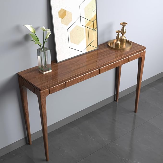 LITFAD Console Table Sleek Walnut Wood Hall Table with 2 Drawers Modern Simple Entrance Table for Hall Living Room Hotel - 1 Piece, 50" L x 14" W x 33.5" H