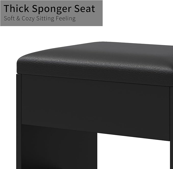 Vanity Desk with Power Outlet, Makeup Vanity with Lighted Mirror, 3 Lighting Modes Adjustable, 9 Drawers Vanity Set with Fold-up Panel, Glass Top, Vanity Table with Chair for Bedroom, Black