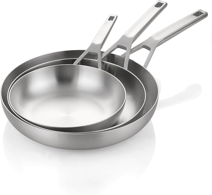 Stainless Steel Pan Set, All Cooktops Up to 600℉,Tri-Ply Stainless Steel Frying Pan Set, 8"+10"+12", Chef's pan,Skillets, Nontoxic Fast & Even Heat
