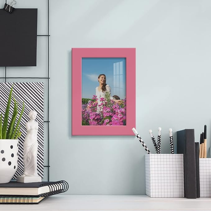 Renditions Gallery 4x6 inch Picture Frame High-end Modern Style, Made of Solid Wood and High Definition Glass Ready for Wall and Tabletop Photo Display, Hot Pink Frame