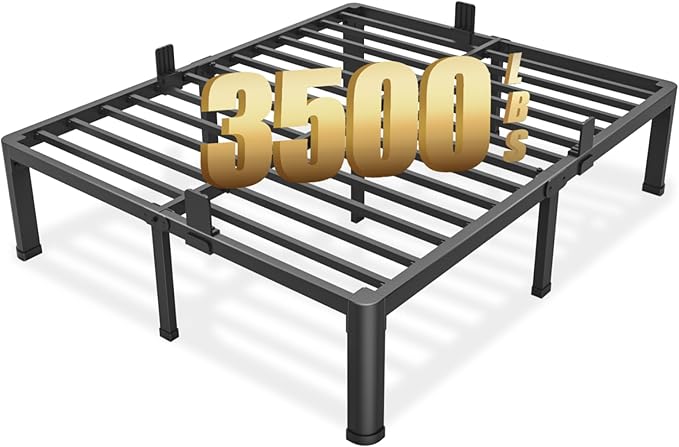 FUIOBYVV King Bed Frame with Round Corner Edge Legs 16 inch High 3500 lbs Heavy Duty Metal Platform Bed Frame King Size No Box Spring Needed/Noise Free/Steel Slat Support/Non-Slip Black
