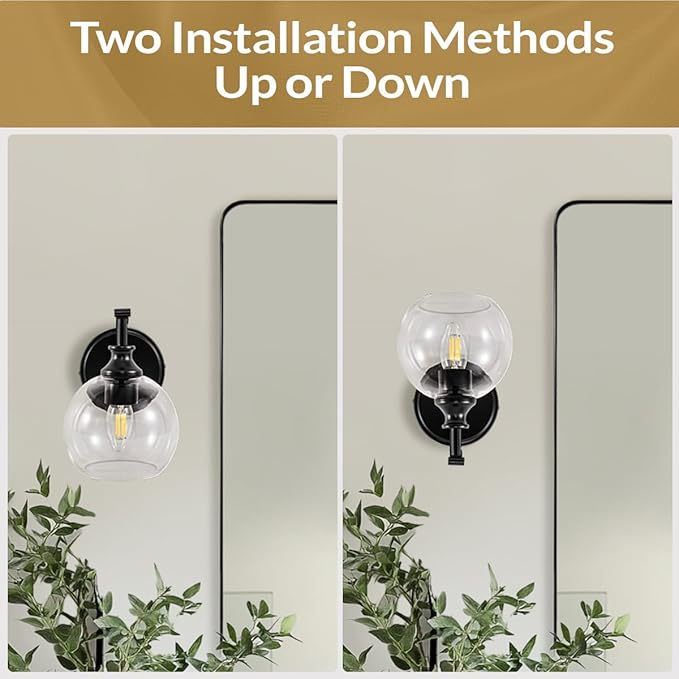 ANDY STAR 1-Light Bathroom Light Fixtures, Black Wall Sconces, Bathroom Vanity Light with Clear Glass Shade, Modern Wall Light Fixtures for Bath Mirror Hallway Bedroom Living Room, Hardwired, E26 Base