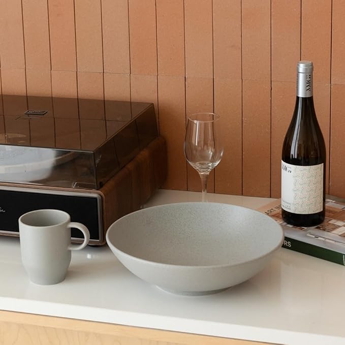 WENSHUO Large Salad Bowl, Ceramic Stoneware with Reactive Glaze, Serving & Mixing, 2Qt (Sandstone Gray)