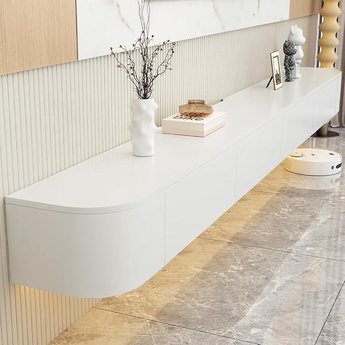 Floating TV Stand,47-118 Inch Wall Mounted TV Shelf,Modern Entertainment Center Media Console with Storage for Bedroom,Living Room (White with Light, 70.9")