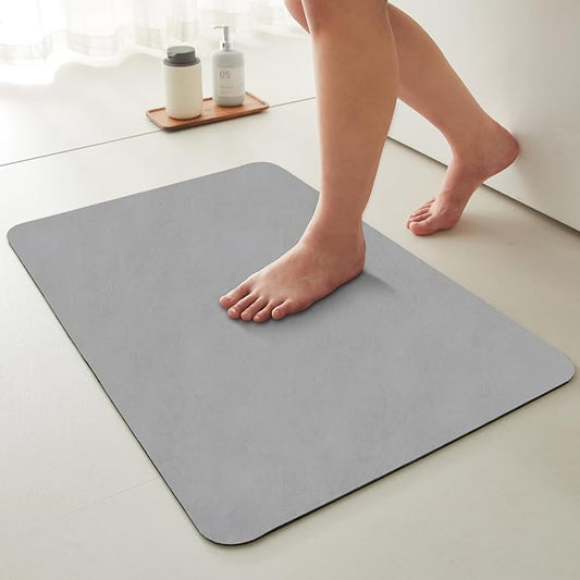 Bathroom Mat Quick Dry, Bathroom Rugs Non Slip Washable Thin Absorbent Bath Mat Fits Under Door Bathroom Floor Mat Perfect for Bath, Shower, or Sink 24"x36" Light Grey