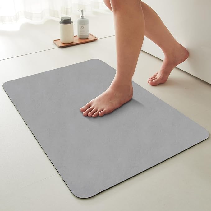 Bathroom Mat Quick Dry, Bathroom Rugs Non Slip Washable Thin Absorbent Bath Mat Fits Under Door Bathroom Floor Mat Perfect for Bath, Shower, or Sink 16"x24" Light Grey