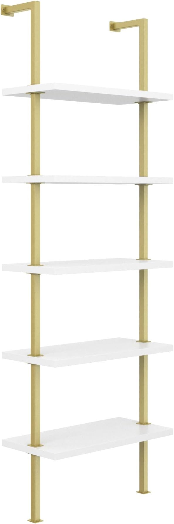 Nathan James 66001 Theo 5-Shelf Gold, Ladder Bookcase with Gold/Brass Metal Frame, White, Set of 2