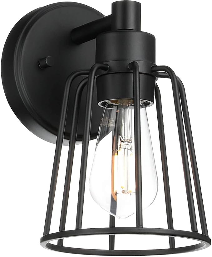 XiNBEi Lighting Wall Sconce, Vintage Cage Sconces Wall Lighting, Farmhouse Black Light Fixture XB-W1287-1-MB