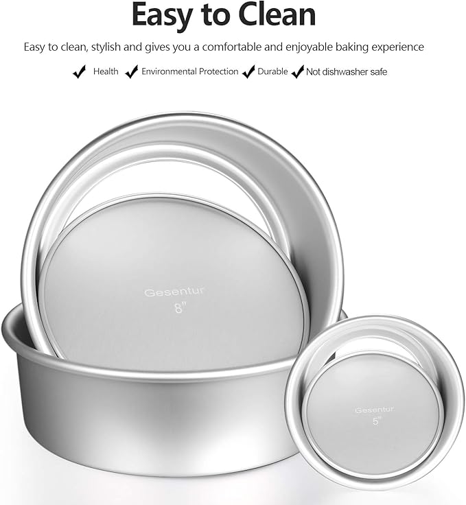 Gesentur Cake Pan Set, Round Cake Mold Anodised Aluminium 5 Pcs Bakeware with Removable Base for Cake Baking Party Birthday Christmas (5" 6" 7" 8" 9")