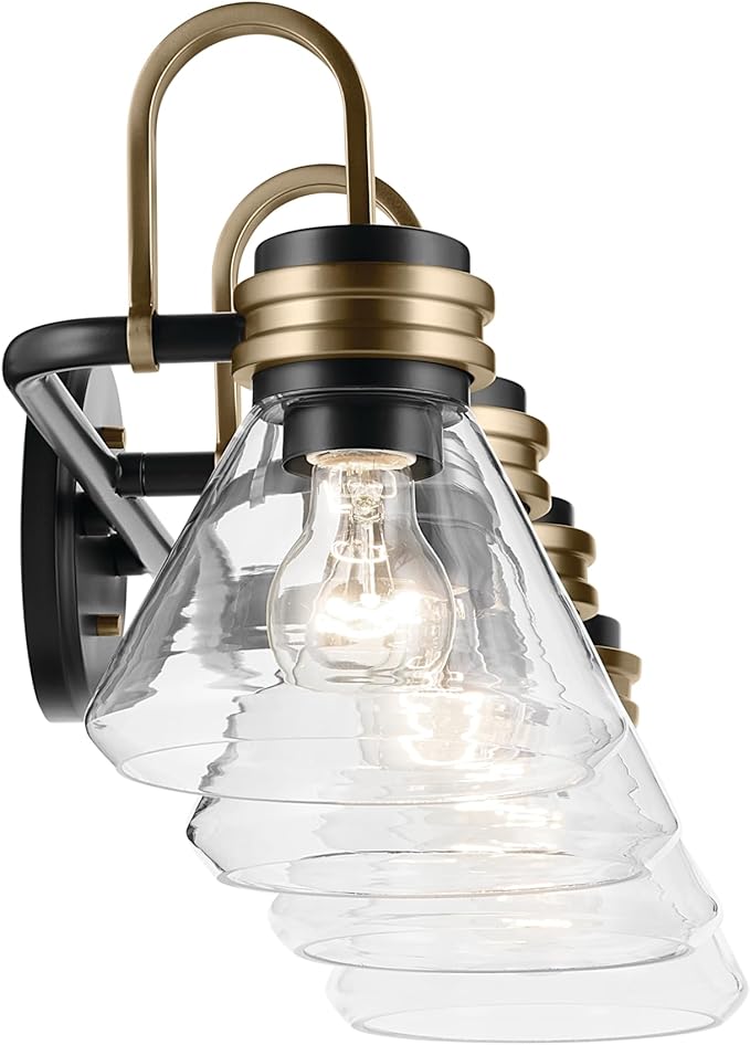 Kichler Farum 34" 4-Light Vanity Light with Clear Glass in Black, for Single or Double Vanity, Over a Mirror, Powder Room, Bathroom, (34" W x 9.5" H), 55156BKCLR