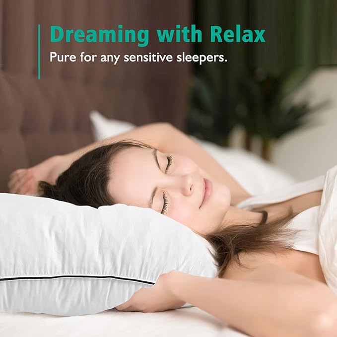 APSMILE Organic Feather Down Pillows Set of 2, King Size Bed Pillows for Sleeping with 100% Cotton Cover, 3-Chamber Hybrid Feather Down Core Pillow Surrounded by Polyester, 20x36 Inches