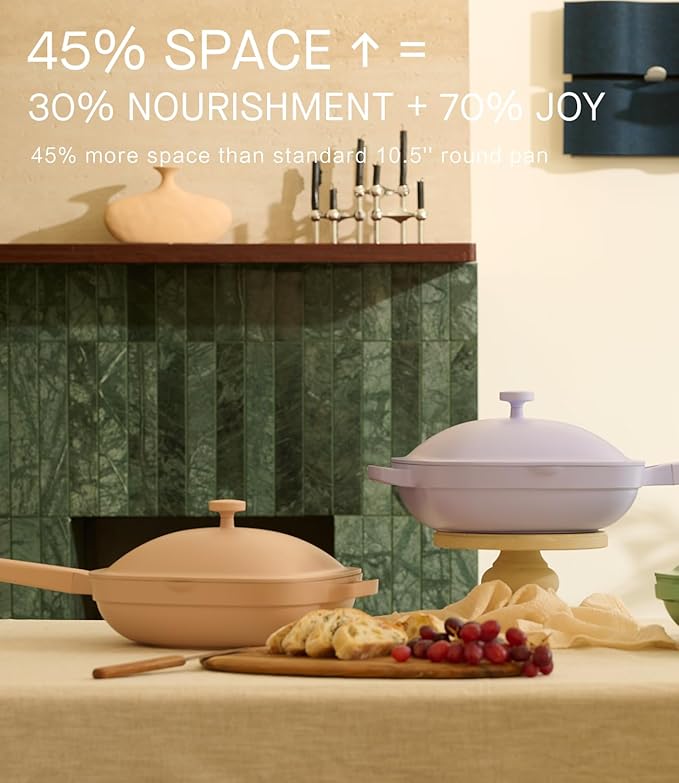 10.5 Inch(3.8QT) Ceramic Pan with Lid,Non Stick Frying Pans Cast Aluminum Deep Sauté Pans,Ti-Ceramic Non Toxic Pix Pan with Wooden Spatula and Scrubber-Desert Clay