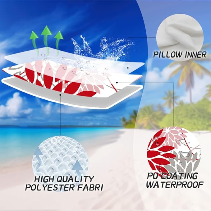 Red and Pink Grey Floral Pillow Covers 20x20 Set of 2 Outdoor Waterproof Decorative Throw Pillows Valentines Pillow Covers Polyester Cushion Case Decor for Couch Patio Funiture Garden Porch 01X20