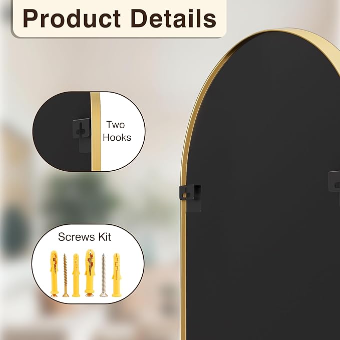 FICTOR Bathroom Vanity Mirror for Wall,40”x30” Large Arched Metal Framed Bathroom Mirror for Over Sink, Entryway, Living Room,Bedroom(Gold)