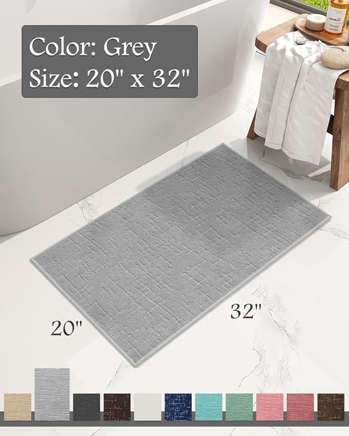 AMOAMI-Bath Mat-Absorbent Quick Dry Bathroom Floor Mats-Washable Rubber Backing Bath Mats for Bathroom Rugs Fit Under Door-Bath Rug for in Front of Sink Bathtub Shower Room, Grey 20''x32''