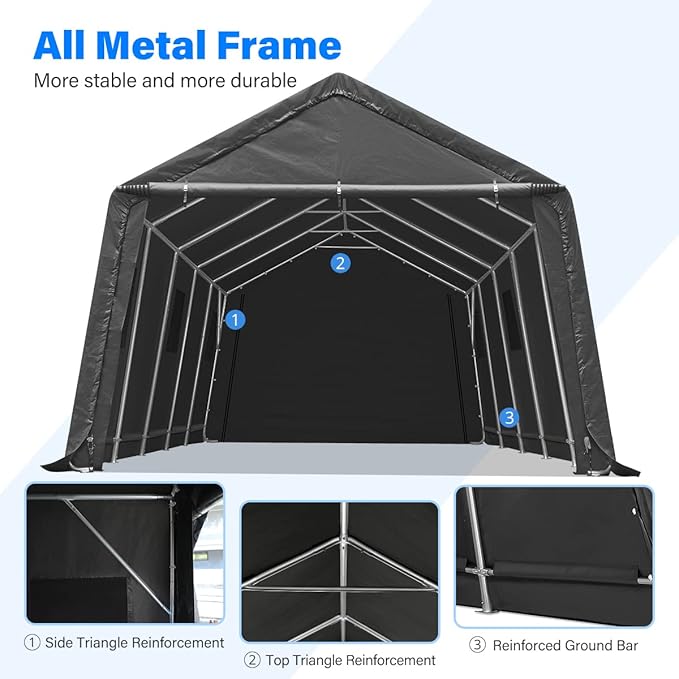 ADVANCE OUTDOOR 13x20 ft Carport 2 Roll up Doors & Vents Outdoor Portable Storage Shelter Garage Tent for Vehicle Boat Truck Anti-UV Snow Resistant Waterproof, Gray