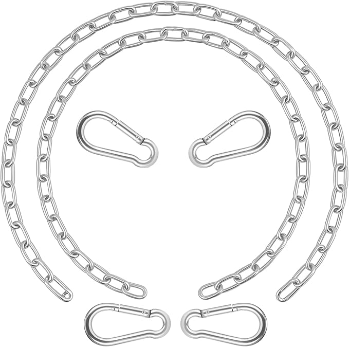 Hammock Chair Chain, 2 Pack 44in Hanging Swing Chain with 4 Carabiners, 660LB Capacity Heavy Duty Hammock Hanging Kit for Punching Bags, Swing Hangers, Porch, Patio, Playground Indoor Outdoor (Silver)