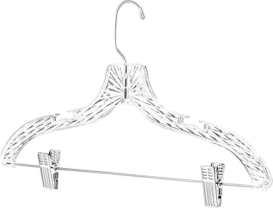 Clothes Hangers with Clips Plastic Set of 12 Pack Heavy Duty Hangers Dresses, T-Shirts Shirt Suit Hangers for Closet Organization Crystal Clear Hanger Pants Skirt Hanger Women and Men