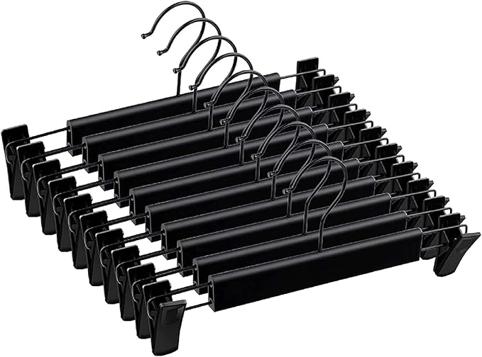 Skirt Hangers，Pants Hangers with Clips，360 ° Swivel Hooks Space Saving Hangers for Pants, Skirts, Clothes, Jeans (10Pack, Black)