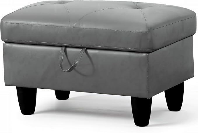 Ottoman Rectangular Storage Ottoman Bench, Faux Leather Footrest, Coffee Table, Stool Footstool with Hinged Lid for Living Room, Bedroom, Entryway, Gray, 28.5"x19"x17.5"
