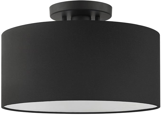 Livex Lighting Bainbridge 1 Light Black Color Fabric Ceiling Mount