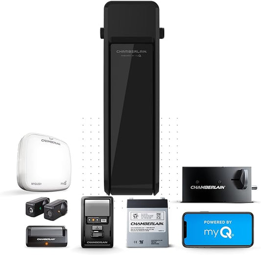 CHAMBERLAIN RJO101MC Ultra-Quiet Wall Mounted with Battery Backup and LED Lighting Garage Door Opener, 36 pounds, Black