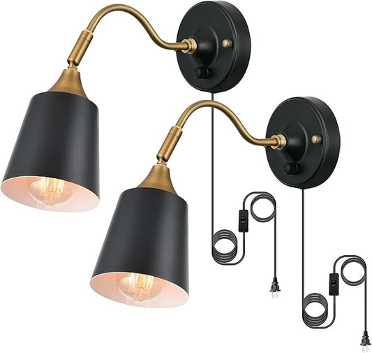 Plug in Wall Sconces, Black Wall Sconce Lighting, Swing Arm Wall Lamp,E26 Base Industrial Wall Light Fixtures with Plug in Cord