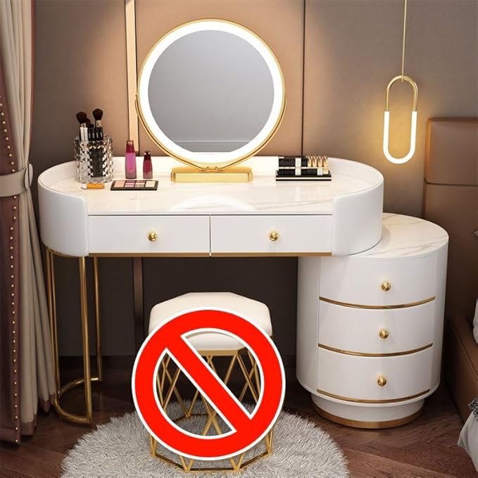 KWOKING Contemporary Make-up Vanity with Slate Stone Top & Storage Drawers Bedroom Dressing Table Storage Cabinet Integrated Table White - Makeup Vanity & Mirror 39" L x 16" W x 31" H