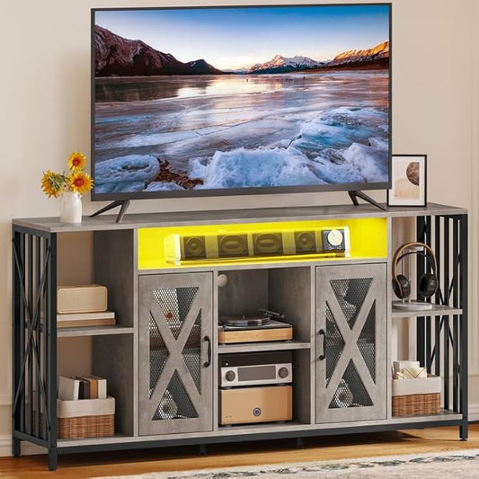 YITAHOME TV Stand for 70/65 Inch TV, 33.5'' Tall TV Stands for Living Room, Entertainment Center with Storage, LED TV Stand with Power Outlets, TV Media Console Cabinet, Grey