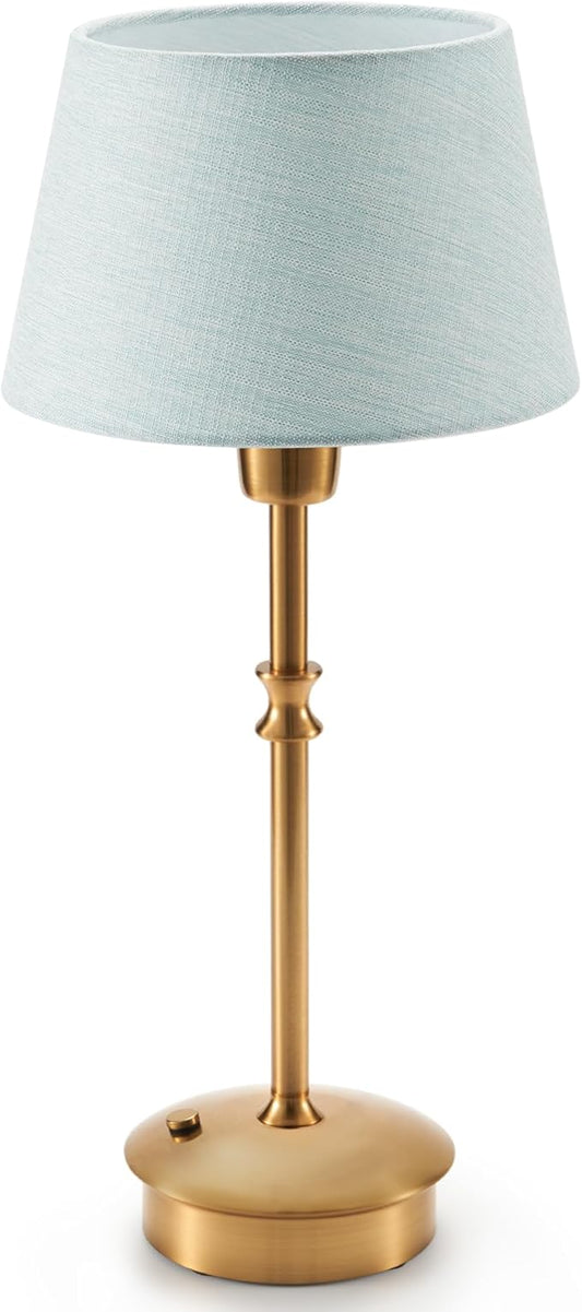 UMEXUS Cordless Lamp Rechargeable Table Lamps, 5000mAh Battery Operated Lights, 3 Level Brightness Dimmable, Portable Night Bedside Light for Patio, Restaurant, Dining, Fabric Shade, Antique Brass