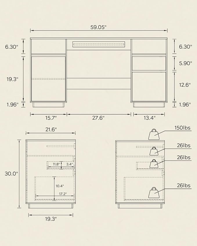 Farmhouse Executive Desk with File Drawer 59" Large Computer Desk Home Office Desk with Charging Station, Keyboard Tray, Storage Cabinet Modern Workspace for Study, Writing, Light Oak