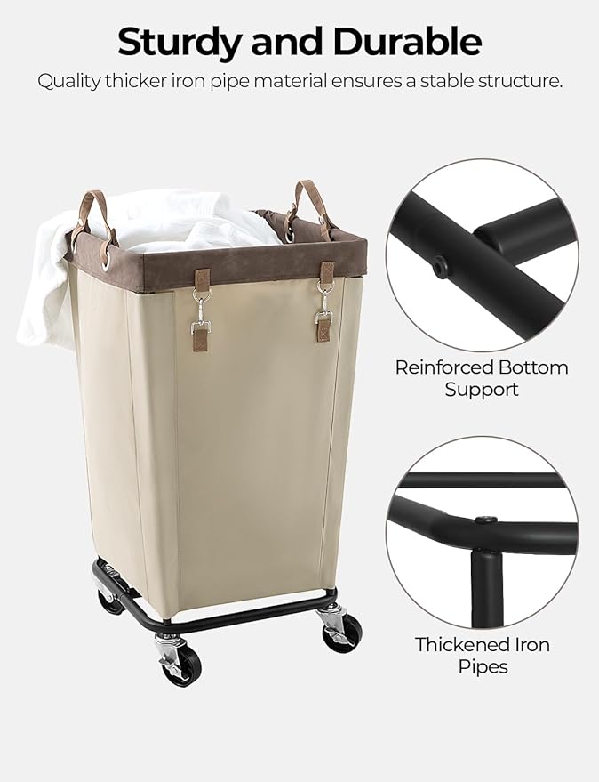 StorageWorks 160L Laundry Basket with Wheels, Large Rolling Hampers for Clothing Organizer, Dirty Clothes Basket for Hotel, Home, Closet, Dorm, Light Khaki