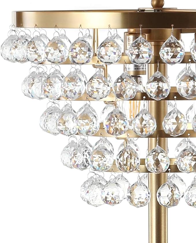 JONATHAN Y JYL9005B Jemma 60" Crystal/Metal LED Floor Lamp, Contemporary, Modern, Transitional, Elegant, Office, Living Room, Family Room, Dining Room, Bedroom, Hallway, Foyer, Brass Gold/Clear