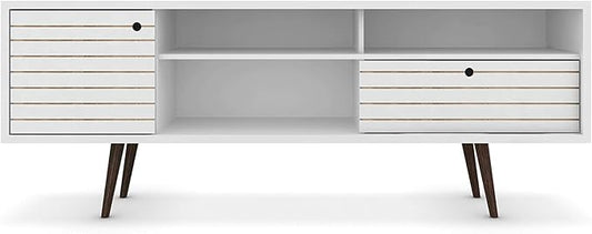 Manhattan Comfort Liberty Mid Century Modern TV Stand for Televisions up to 65 Inches, Bedroom and Living Room Entertainment Center with Storage, Shelves, and Cabinet, 71" Wide, White